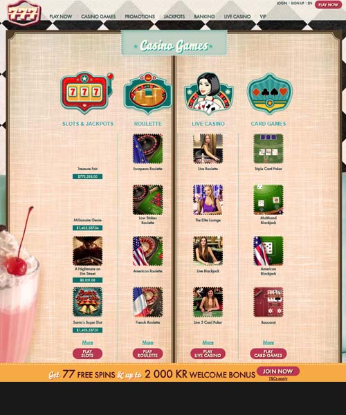 777 screenshot casino lobby with slot games, live dealer tables, payment options, and user interface elements
