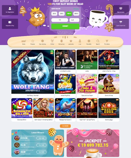 Cookie Casino screenshot casino lobby with slot games, live dealer tables, payment options, and user interface elements