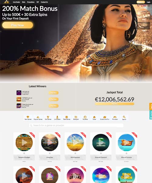 Temple Nile Casino screenshot casino lobby with slot games, live dealer tables, payment options, and user interface elements