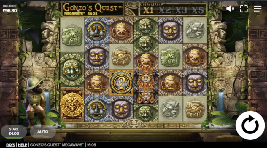 Gonzo’s Quest Megaways slot base game with cascading reels and multipliers