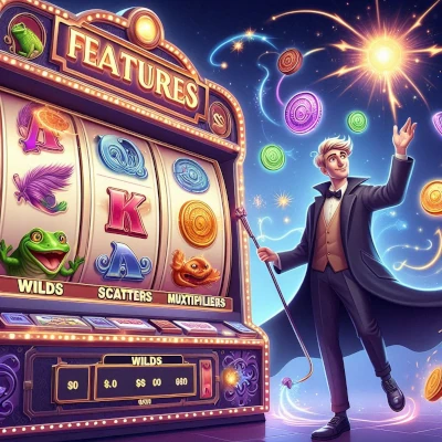 Slot features explained including wild symbols, scatter triggers, multipliers, and bonus rounds in online casino games