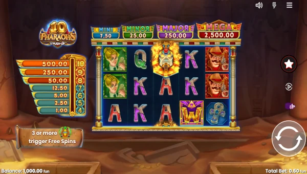 10 Pharaohs base game screenshot showing reels and features