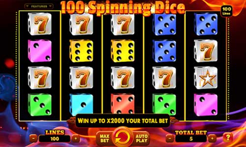 100 Spinning Dice base game screenshot showing reels and features