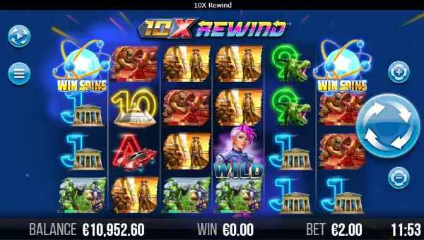 10x Rewind base game screenshot showing reels and features