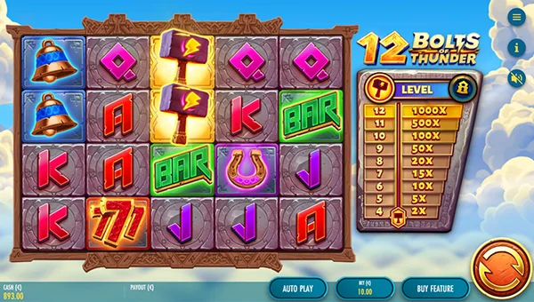 12 Bolts of Thunder base game screenshot showing reels and features