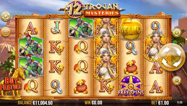 12 Trojan Mysteries base game screenshot showing reels and features