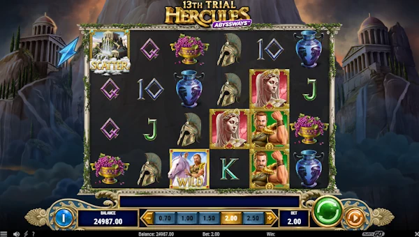 13th Trial Hercules Abyssways base game screenshot showing reels and features