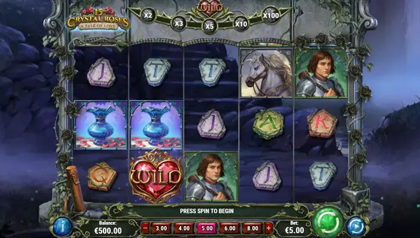 15 Crystal Roses A Tale of Love base game screenshot showing reels and features