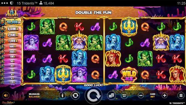 15 Tridents base game screenshot showing reels and features