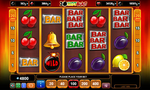 20 Hot Blast base game screenshot showing reels and features