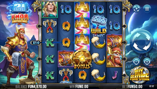 21 Thor Lightning Ways base game screenshot showing reels and features