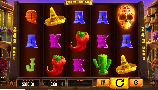 243 Mexicana base game screenshot showing reels and features