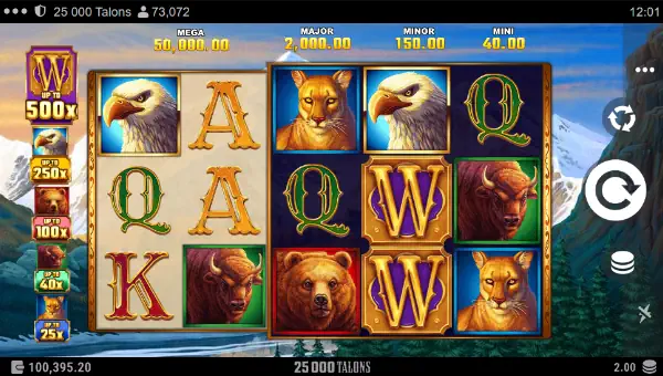 25000 Talons base game screenshot showing reels and features