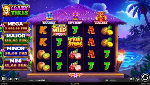 3 Crazy Tikis base game screenshot showing reels and features