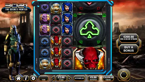 3021 The Bounty Hunter Gigablox base game screenshot showing reels and features