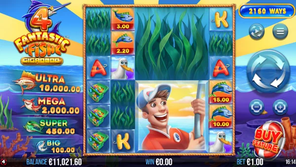 4 Fantastic Fish Gigablox base game screenshot showing reels and features