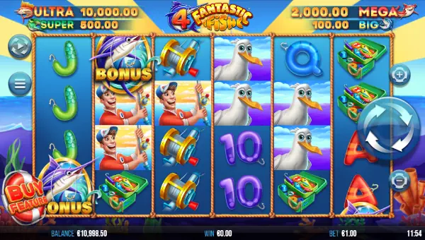 4 Fantastic Fish base game screenshot showing reels and features