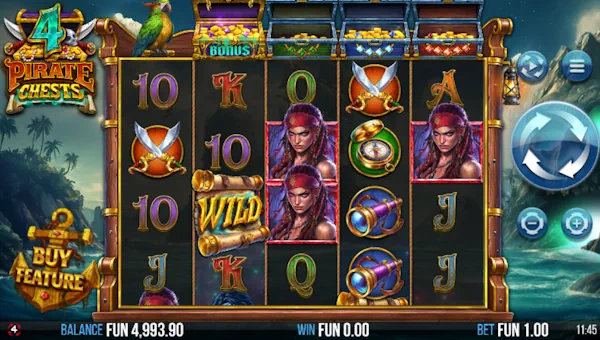 4 Pirate Chests base game screenshot showing reels and features