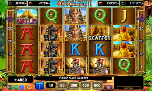 40 Almighty Ramses 2 base game screenshot showing reels and features