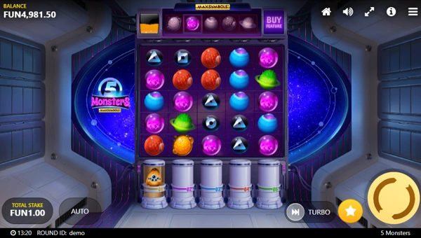 5 Monsters base game screenshot showing reels and features