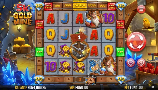 5k Gold Mine Dream Drop base game screenshot showing reels and features