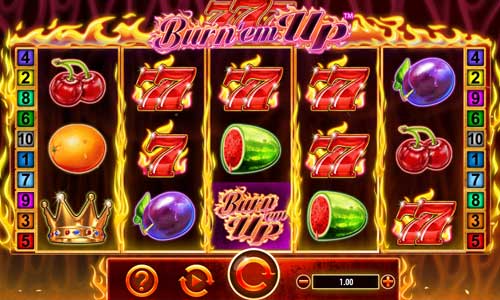 777 Burn Em Up base game screenshot showing reels and features