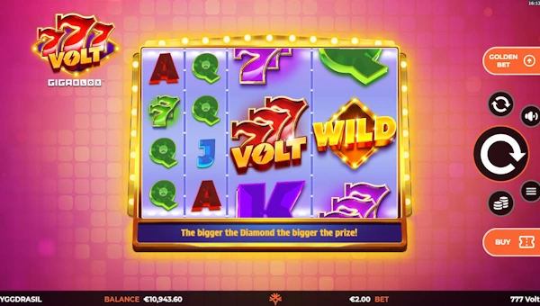777 Volt Gigablox base game screenshot showing reels and features