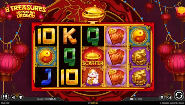 8 Treasures Luck of the Dragon base game screenshot showing reels and features