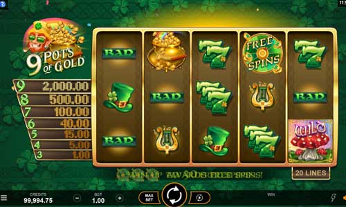 9 Pots of Gold base game screenshot showing reels and features