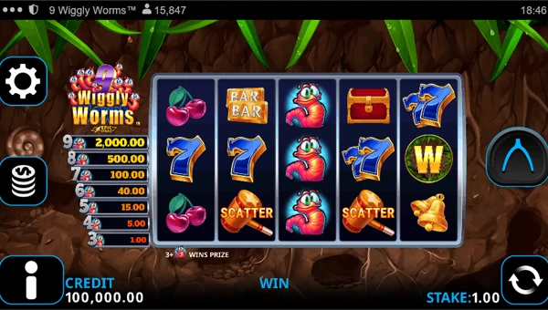 9 Wiggly Worms base game screenshot showing reels and features