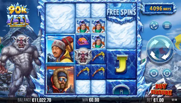 90K Yeti Gigablox base game screenshot showing reels and features