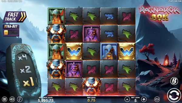 Ragnarok 40K base game screenshot showing reels and features