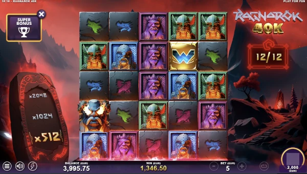 Screenshot of Ragnarok 40K slot demo showing reels and bonus game features