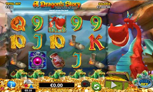 A Dragons Story base game screenshot showing reels and features