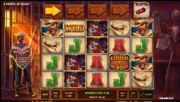 A Fistful of Wilds base game screenshot showing reels and features