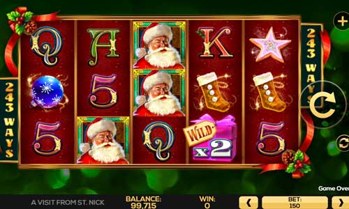A Visit from St Nick base game screenshot showing reels and features