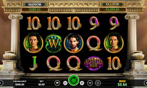 Achilles Deluxe base game screenshot showing reels and features