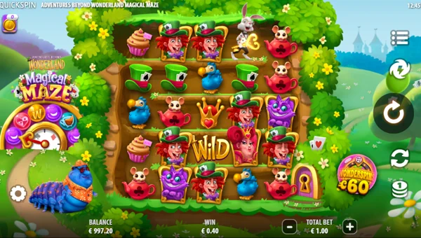 Adventures Beyond Wonderland Magical Maze base game screenshot showing reels and features