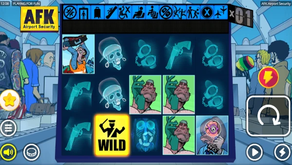 AFK Airport Security base game screenshot showing reels and features