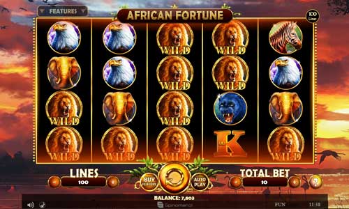 African Fortune base game screenshot showing reels and features