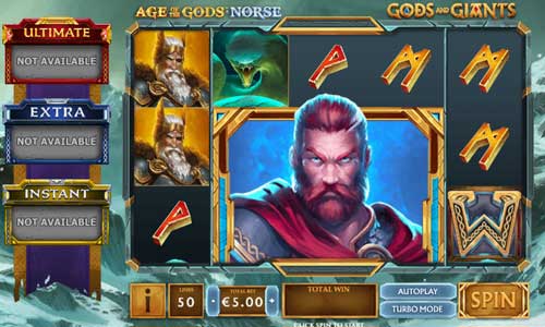 Age of the Gods Norse Gods and Giants base game screenshot showing reels and features