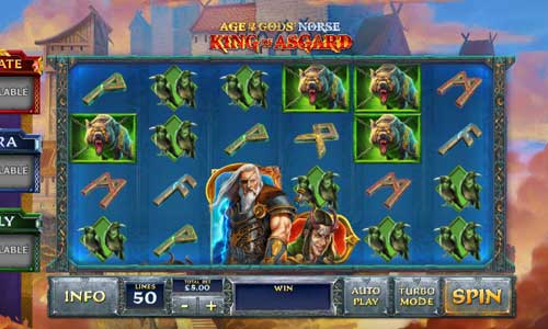 Age of the Gods Norse King of Asgard base game screenshot showing reels and features