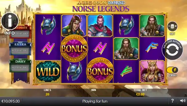 Age of the Gods Norse Legends base game screenshot showing reels and features
