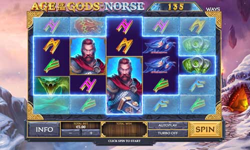 Age of the Gods Norse Ways of Thunder base game screenshot showing reels and features
