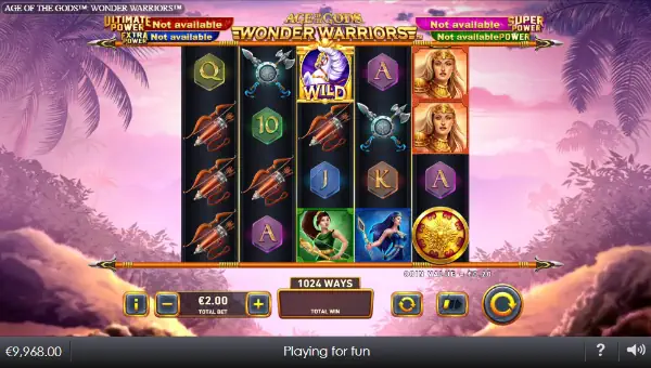Age of the Gods Wonder Warriors base game screenshot showing reels and features