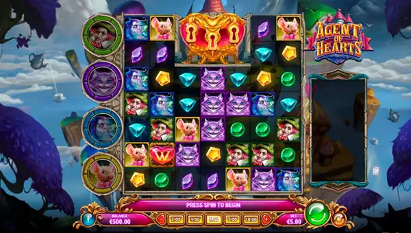 Agent of Hearts base game screenshot showing reels and features