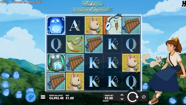 Aiko and the Wind Spirit base game screenshot showing reels and features