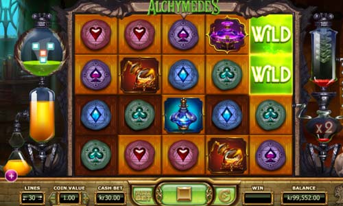 Alchymedes base game screenshot showing reels and features