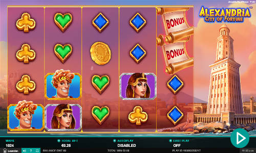Alexandria City of Fortune base game screenshot showing reels and features