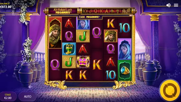Ali Babas Luck Megaways base game screenshot showing reels and features